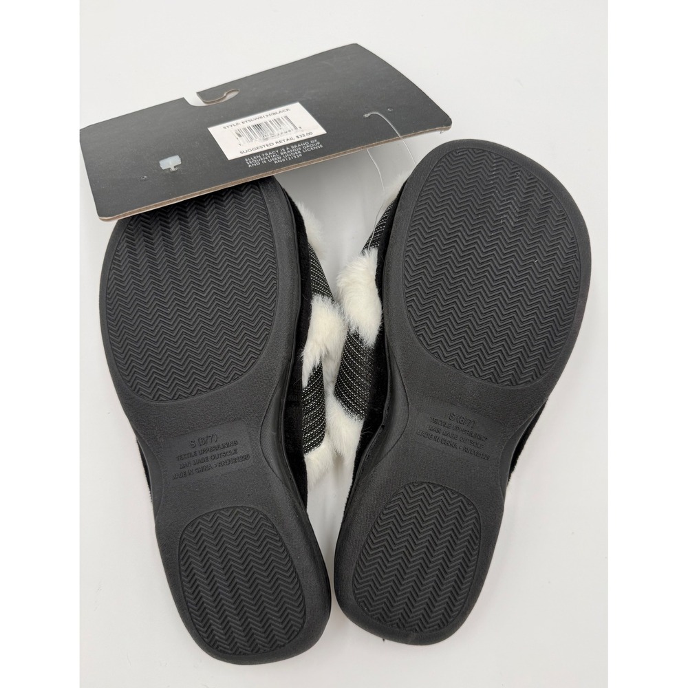EllenTracy Women Faux Fur Crisscross Memory Foam Slippers Black Silver Small 6-7 - Picture 2 of 5